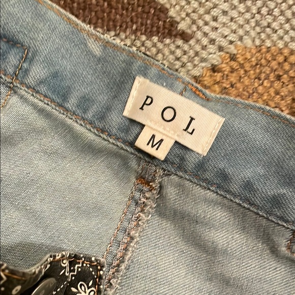 POL Women's Boyfriend Jeans with Patchwork - Gray and Red - Picture 2 of 3